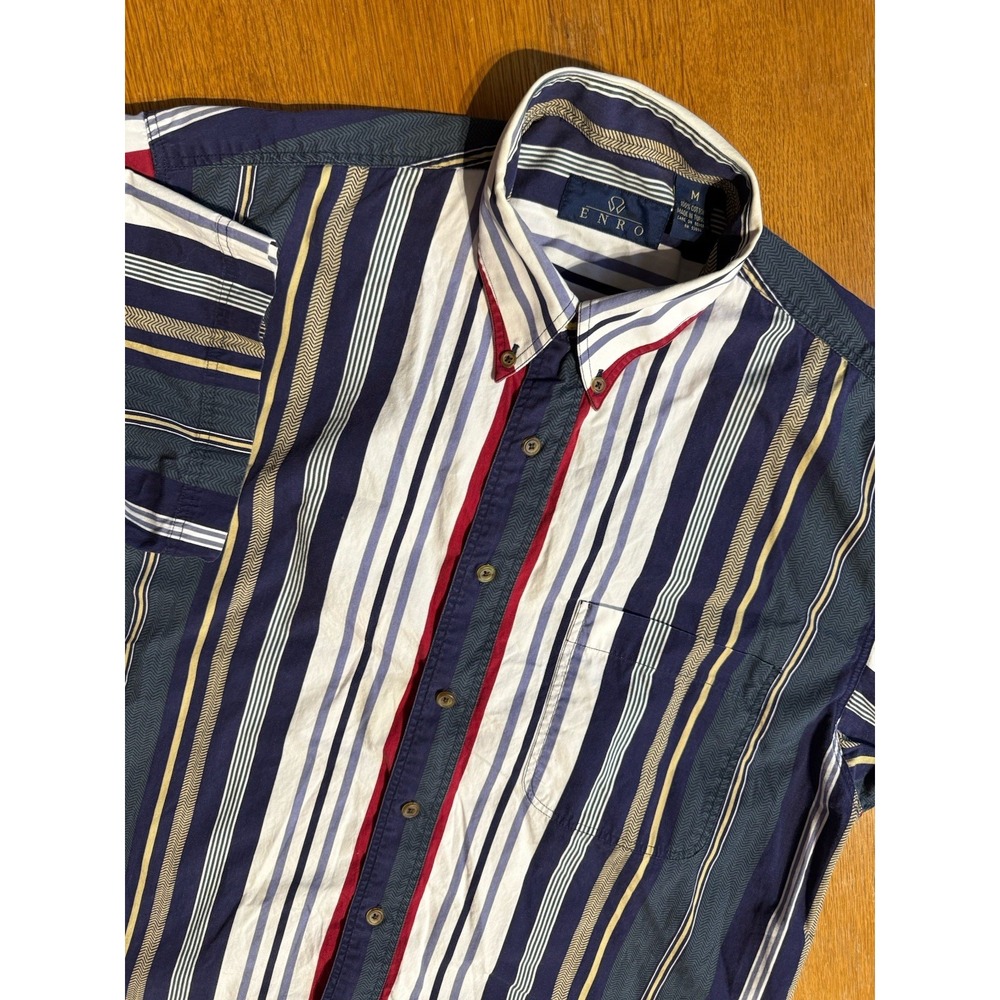 Enro Shirt Mens M Multicolor Stripe 100% Cotton‎ Button Down Short Sleeve Cowboy